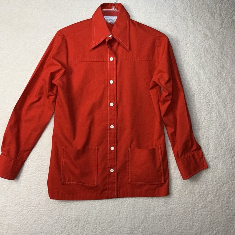Vintage 70’s Sears Women’s Size12 Medium‎ Red Dagger Collar Shirt Front Pockets